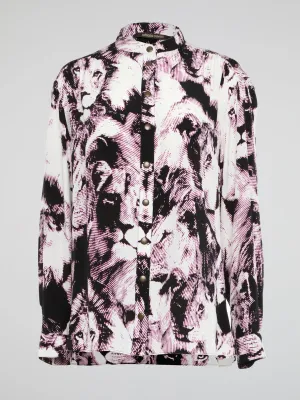 Animal Print Mandarin Collar Blouse