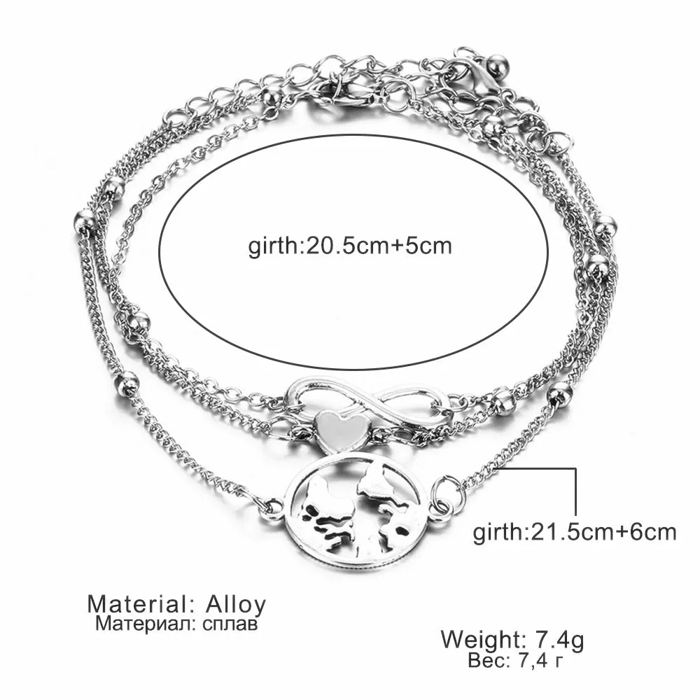 Ankle Chain Map Infinite Heart Pendant Anklets for Women