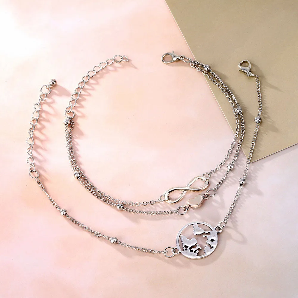 Ankle Chain Map Infinite Heart Pendant Anklets for Women
