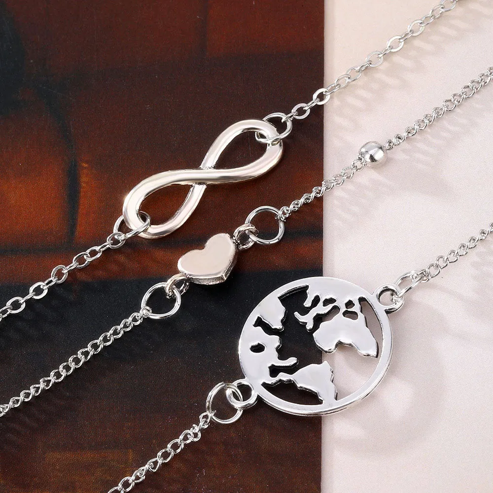 Ankle Chain Map Infinite Heart Pendant Anklets for Women