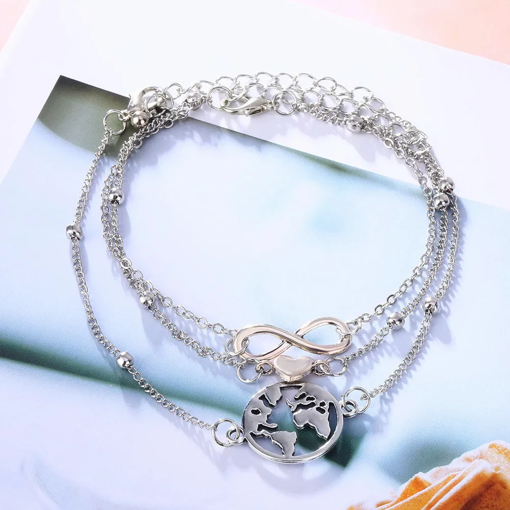 Ankle Chain Map Infinite Heart Pendant Anklets for Women