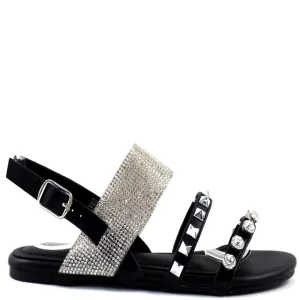 Chase   Chloe Jeweled Detail Open Toe Sling Back Rhinestone Band Sandals - Nessa 10
