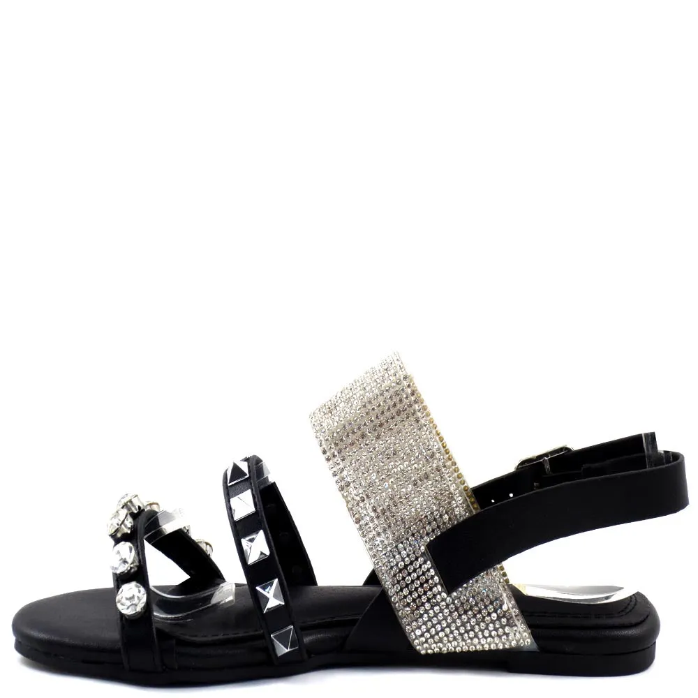 Chase   Chloe Jeweled Detail Open Toe Sling Back Rhinestone Band Sandals - Nessa 10