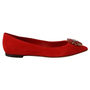 Dolce & Gabbana Crystal Embellished Red Suede Flats