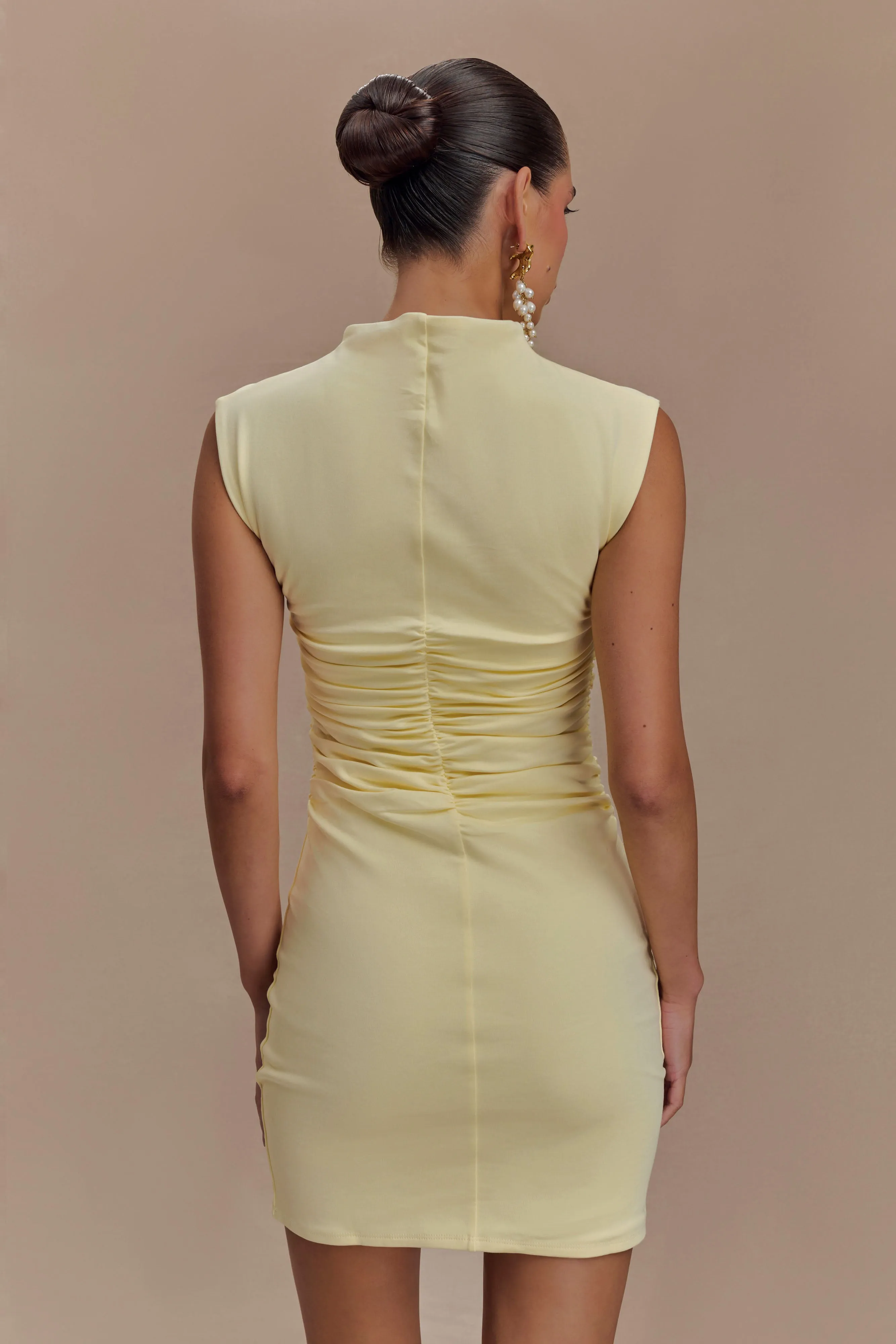 Elliot High Neck Sleeveless Mini Dress - Pale Lemon
