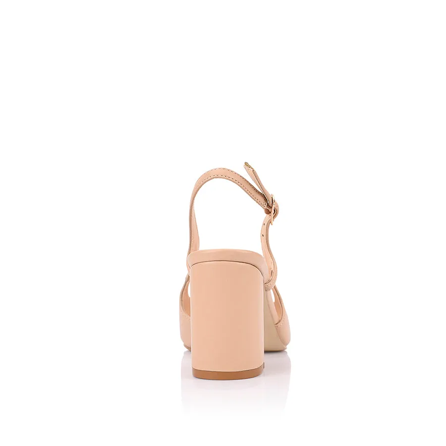 Elton Slingback Block Heels - Nude