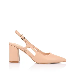 Elton Slingback Block Heels - Nude