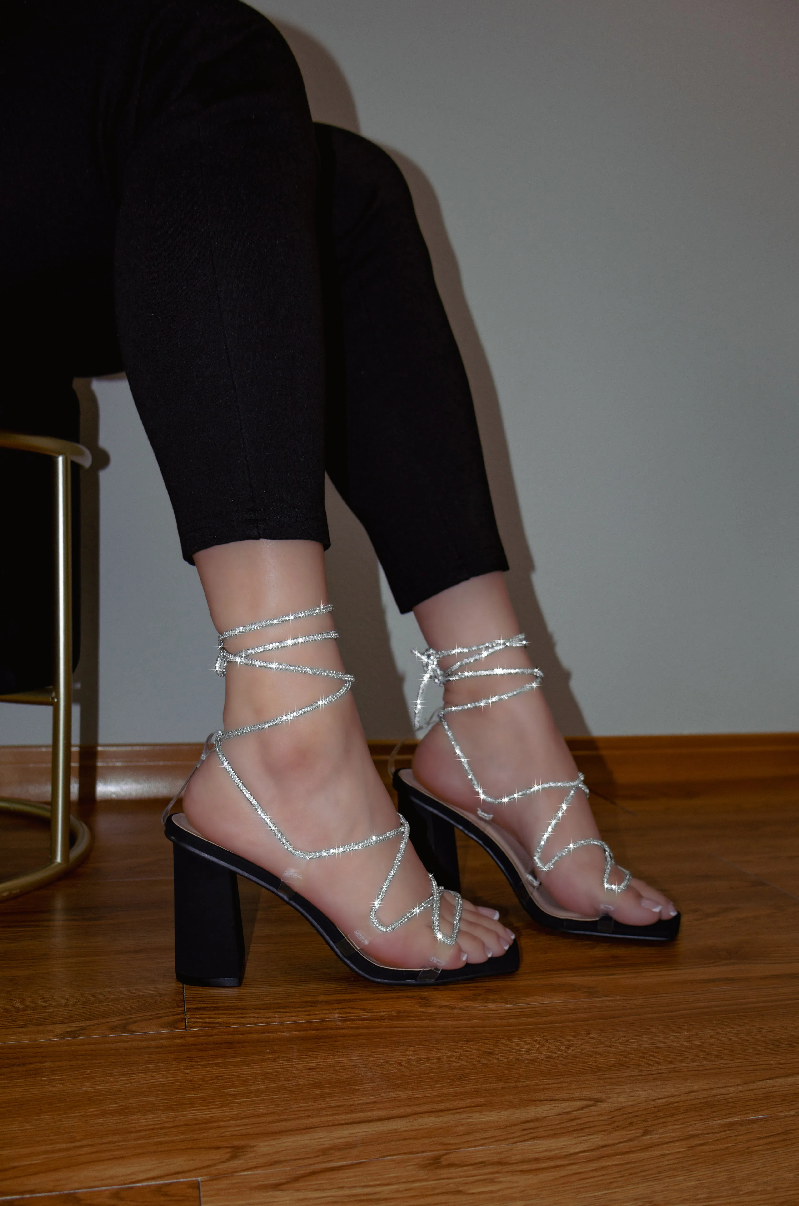 Elysia - Wide Fit Criss-Cross Rhinestone Strap Heels, Square Toe Design, Glamorous Party Footwear, Chic & Comfortable for Evening Events