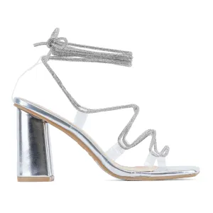 Elysia - Wide Fit Criss-Cross Rhinestone Strap Heels, Square Toe Design, Glamorous Party Footwear, Chic & Comfortable for Evening Events