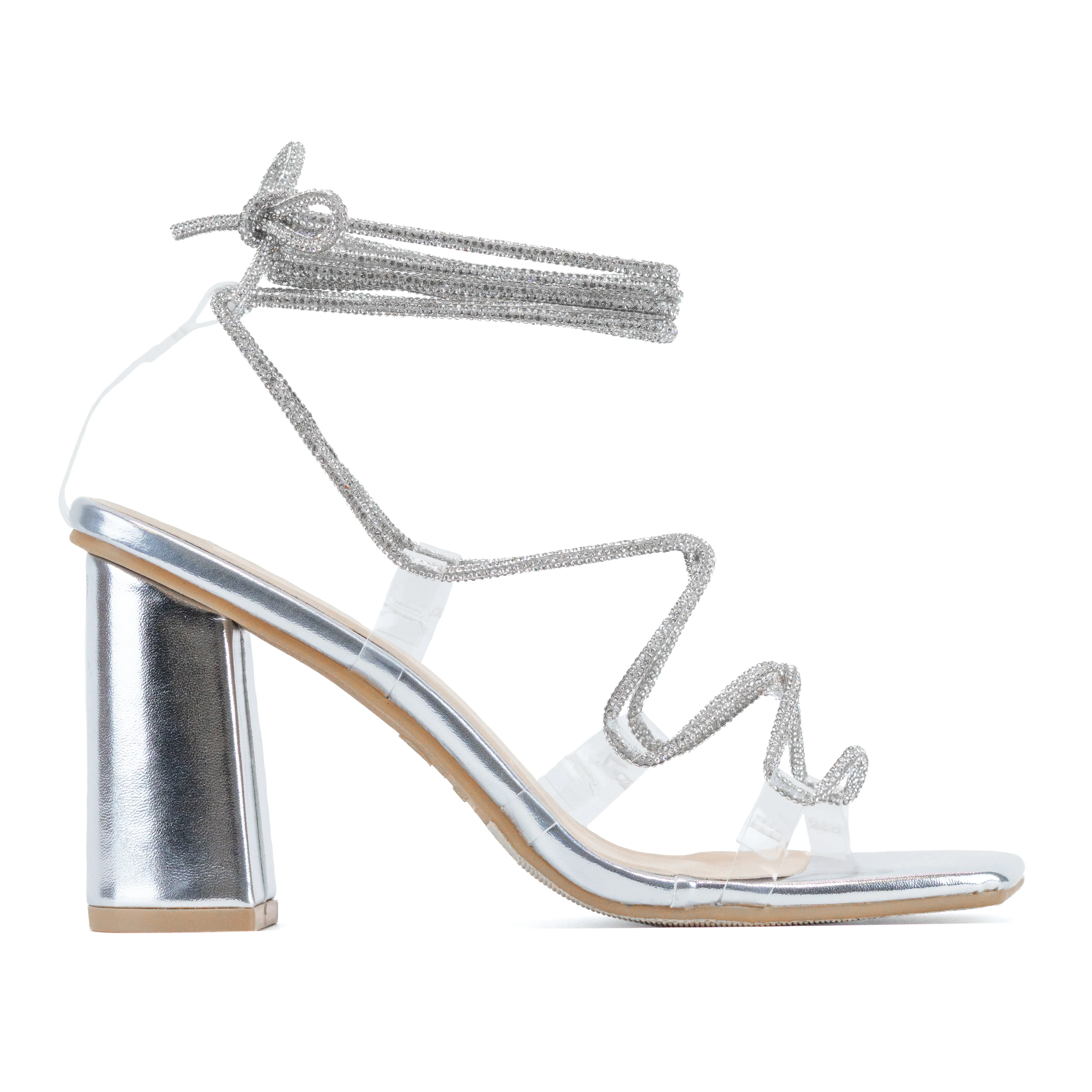Elysia - Wide Fit Criss-Cross Rhinestone Strap Heels, Square Toe Design, Glamorous Party Footwear, Chic & Comfortable for Evening Events