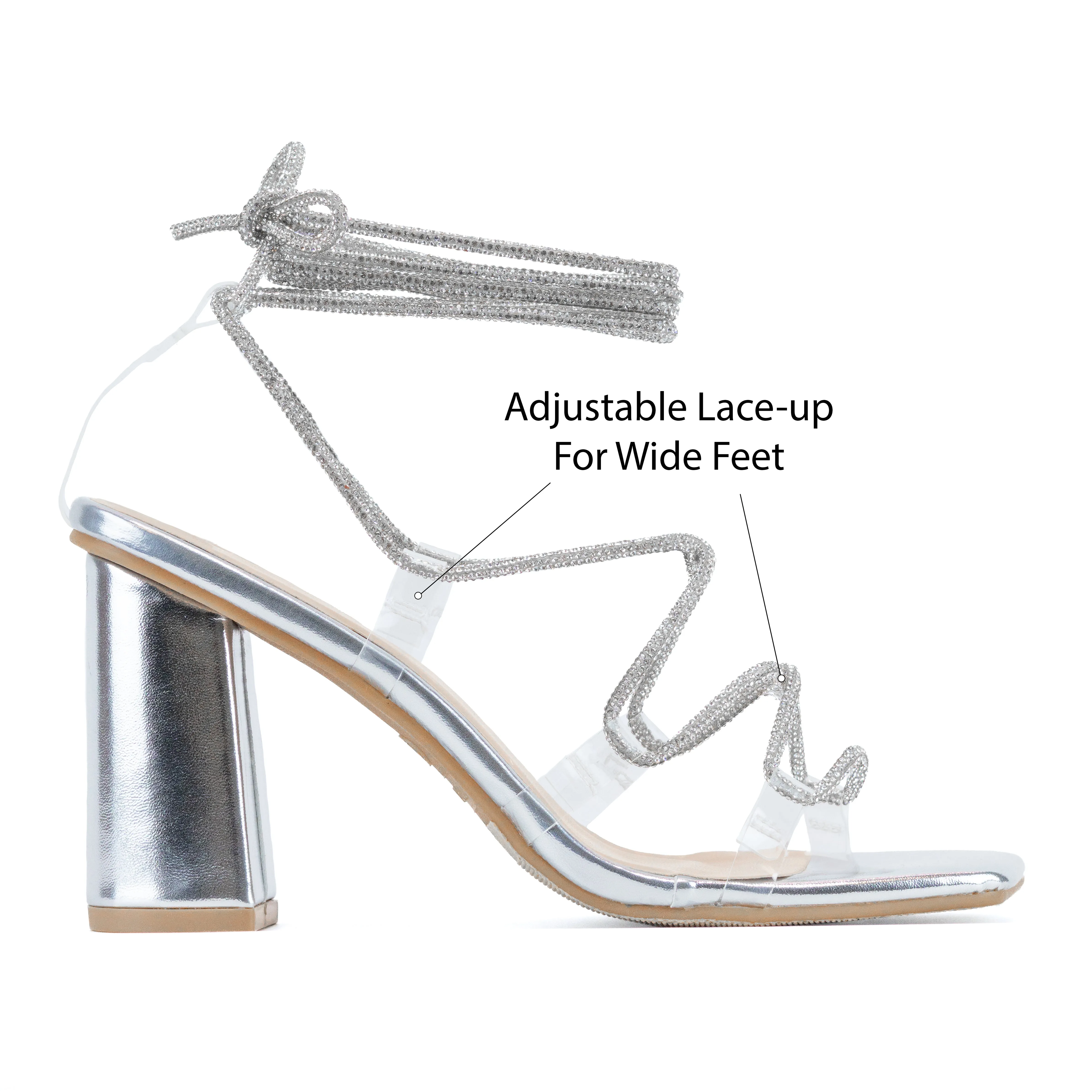 Elysia - Wide Fit Criss-Cross Rhinestone Strap Heels, Square Toe Design, Glamorous Party Footwear, Chic & Comfortable for Evening Events