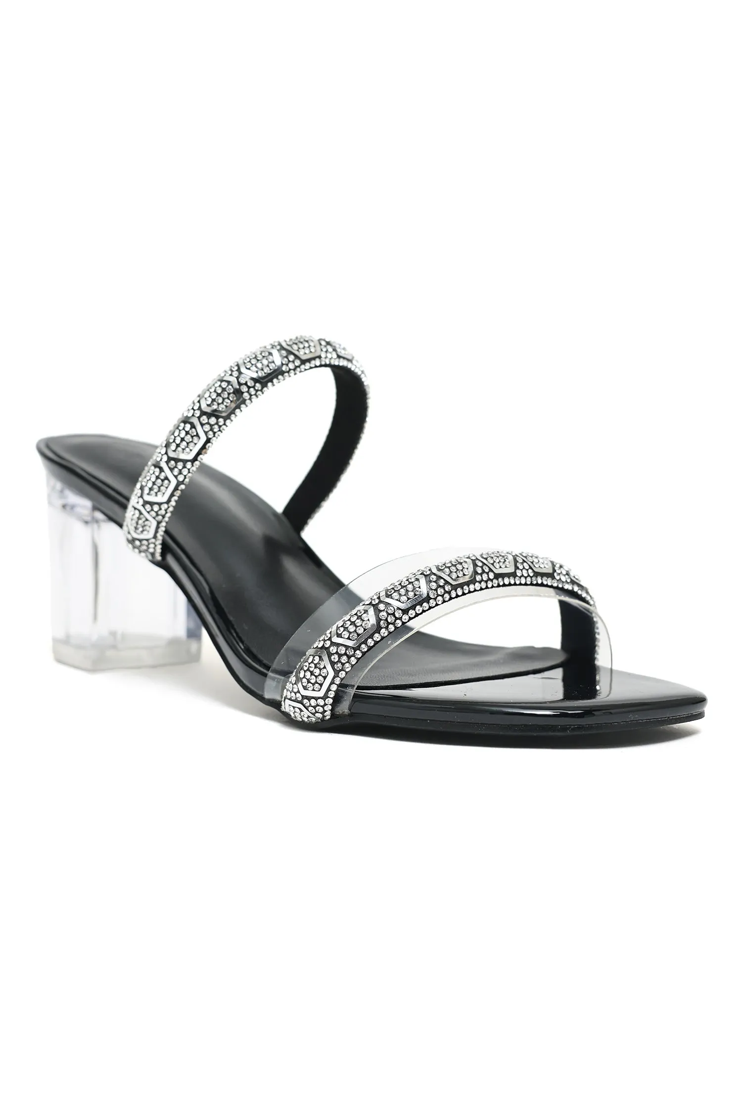 EMBELLISHED CRYSTAL BLOCK HEELS-BLACK