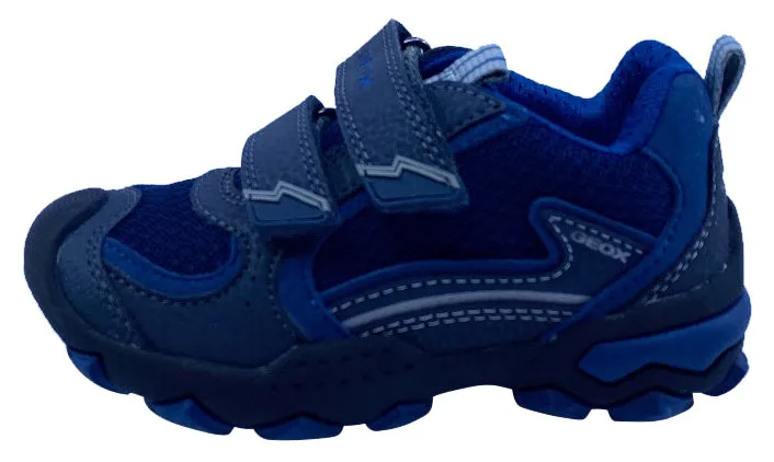 Geox Respira Boy's J Buller Double Hook and Loop Sneaker Shoes, Navy/Grey