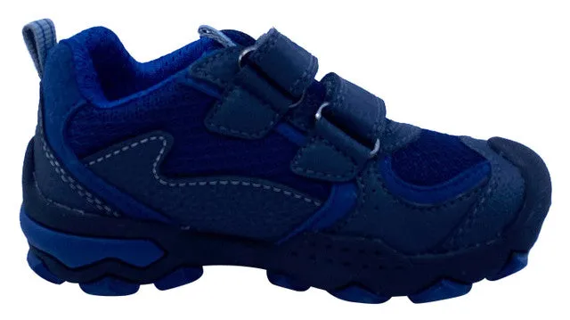 Geox Respira Boy's J Buller Double Hook and Loop Sneaker Shoes, Navy/Grey