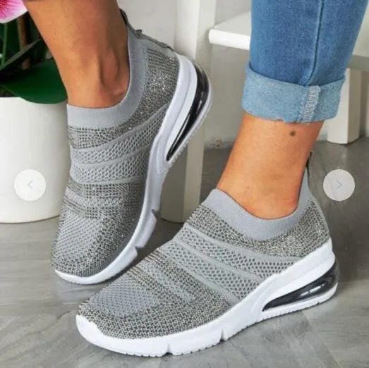 Hot Rhinestone Sports Breathable Mesh Soft Bottom Lightweight Running Shoes
