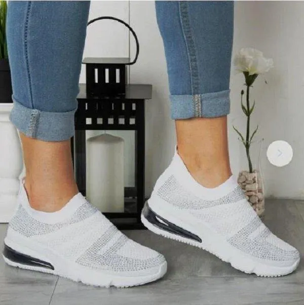 Hot Rhinestone Sports Breathable Mesh Soft Bottom Lightweight Running Shoes