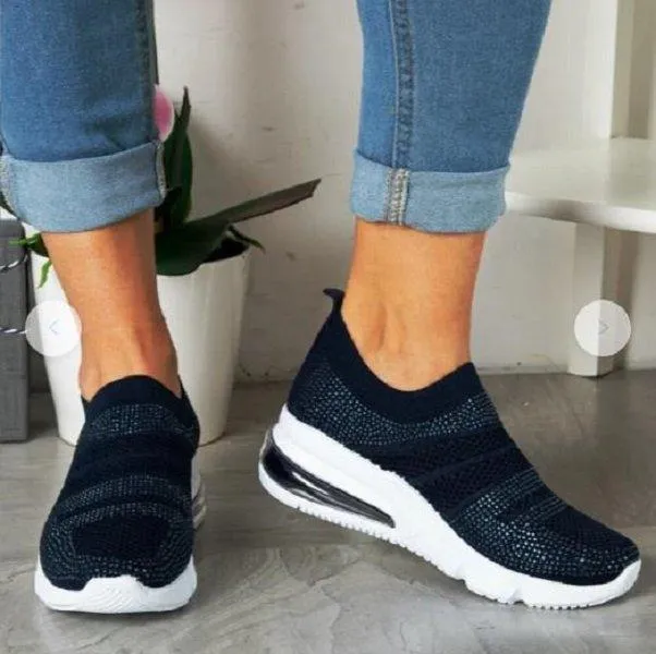 Hot Rhinestone Sports Breathable Mesh Soft Bottom Lightweight Running Shoes