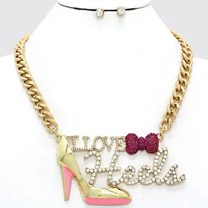 iLLASPARKZ Crystal Pave "I Love Heels" Chain Necklace