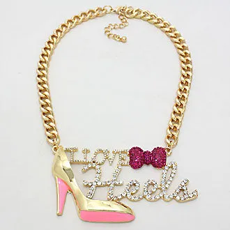 iLLASPARKZ Crystal Pave "I Love Heels" Chain Necklace