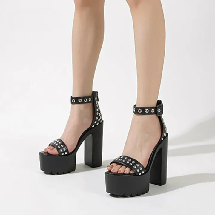 Joskaa 2024 New Rivet Goth Chunky Sandals