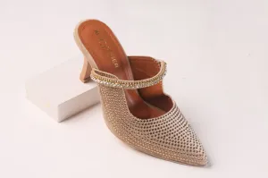 KURT GEIGER LONDON DUKE CRYSTAL EMBELLISHED CANVAS HEELED SANDALS - GOLD
