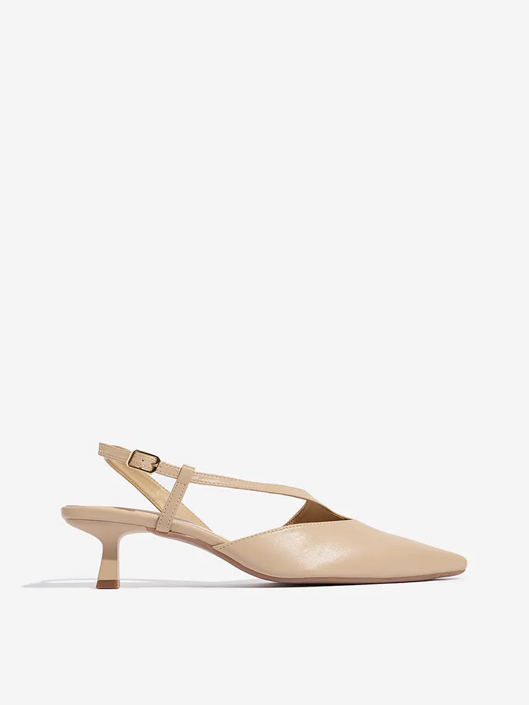 LUNA BLU Beige Asymmetrical Sling-Designed Heel Sandals
