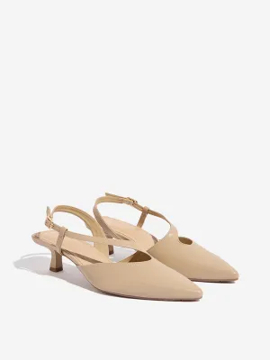 LUNA BLU Beige Asymmetrical Sling-Designed Heel Sandals