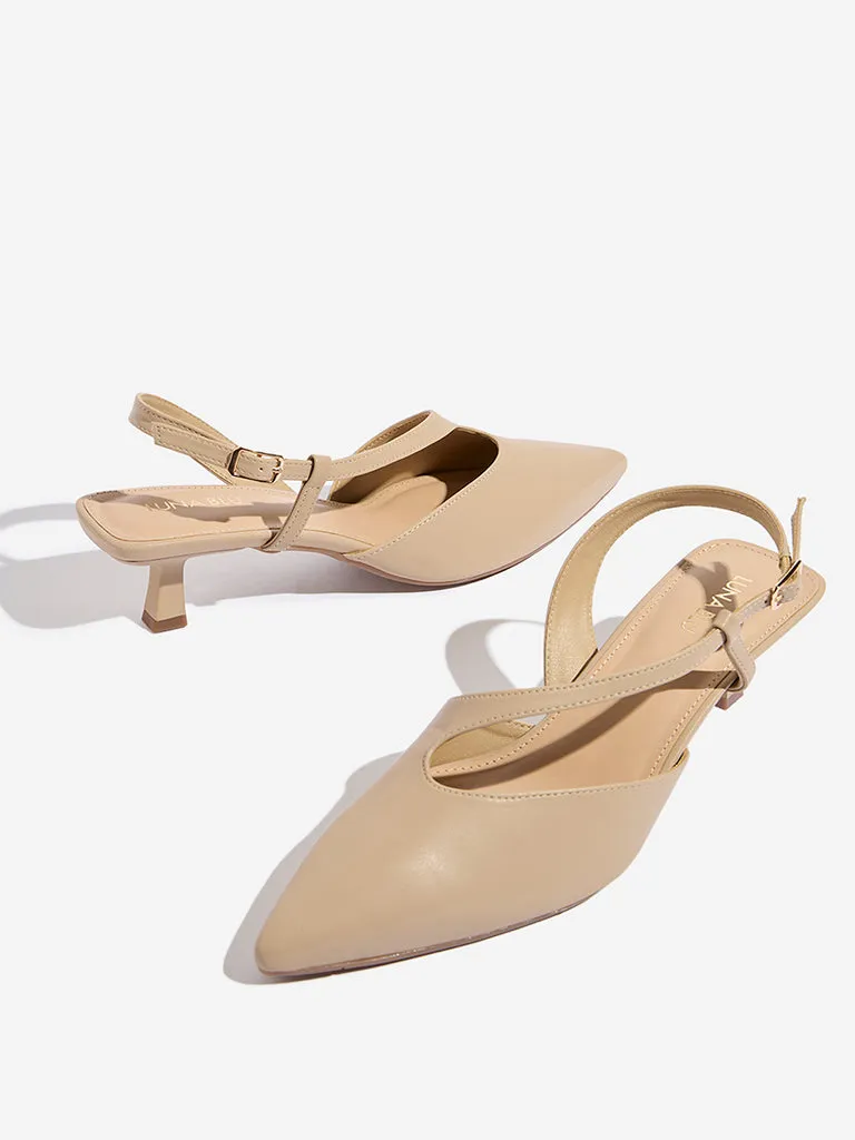 LUNA BLU Beige Asymmetrical Sling-Designed Heel Sandals