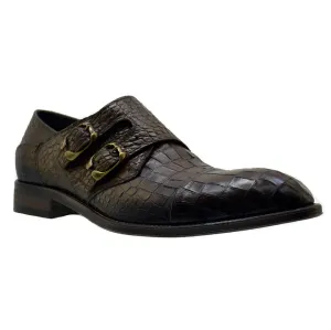 Men's Italian Shoes Jo Ghost 3001 Brown Leather Print Crocodile Monk Shoes