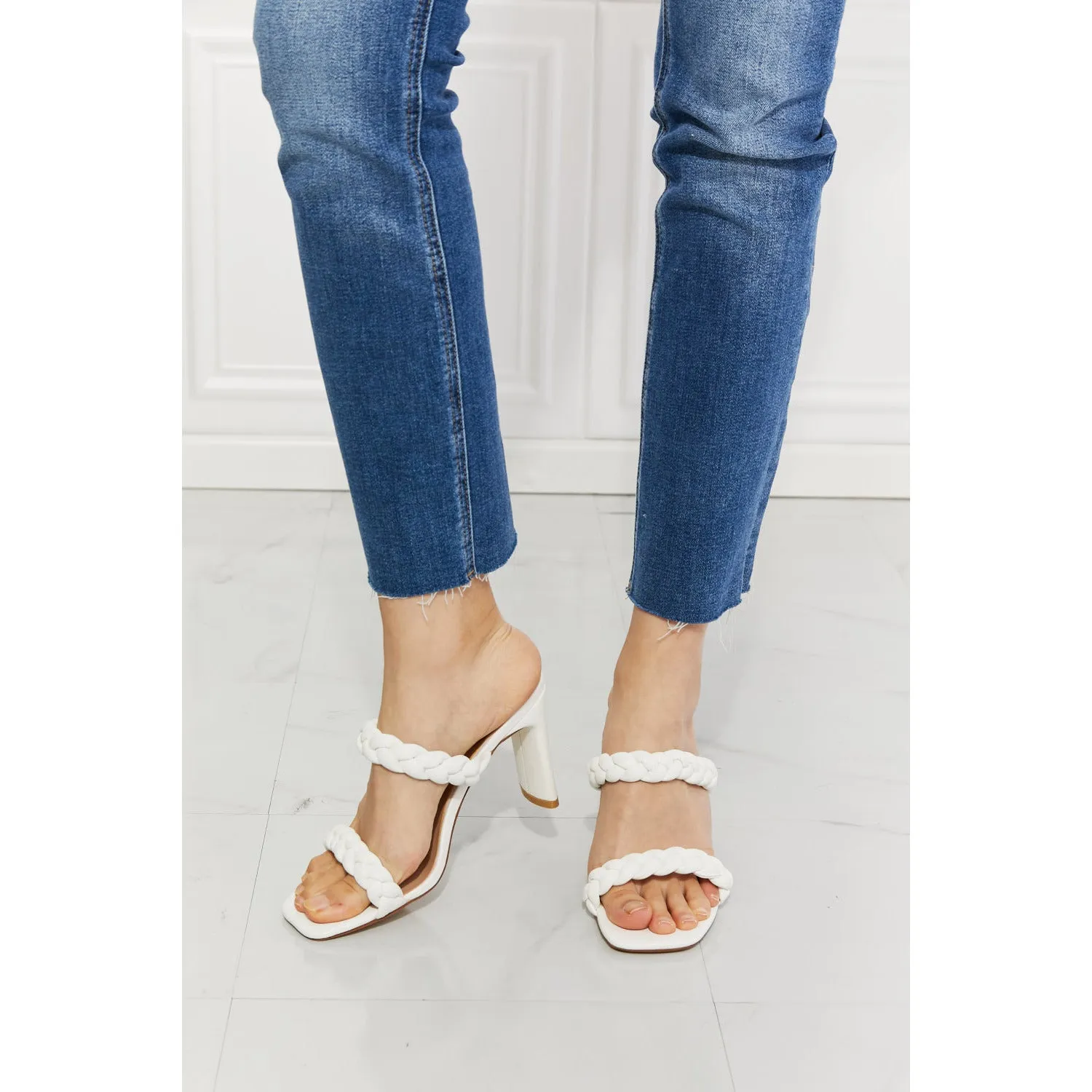 MMShoes In Love Double Braided Block Heel Sandal in White