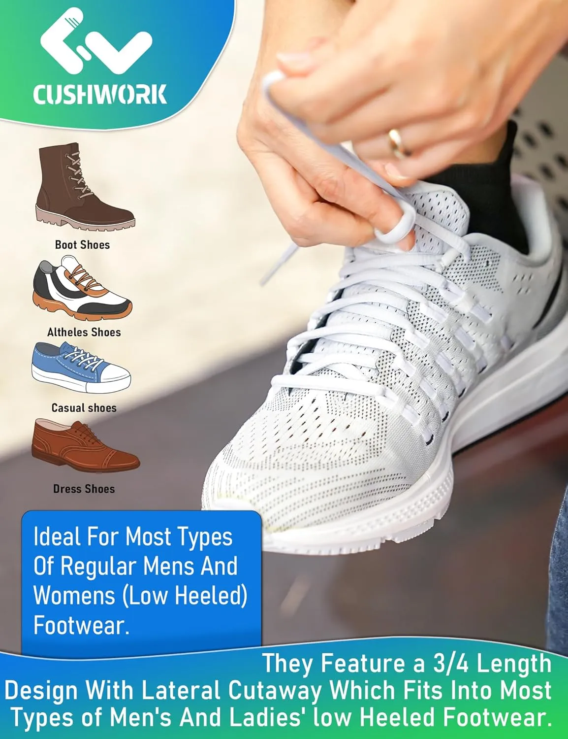NEW Cushwork 3/4 Over-Pronation Corrective Shoe Insoles, Arch Supports Orthotics Inserts for Flat Feet, Plantar Fasciitis, Heel Pain and Other Foot Conditions, Men Women for Everyday Use, Sz XL