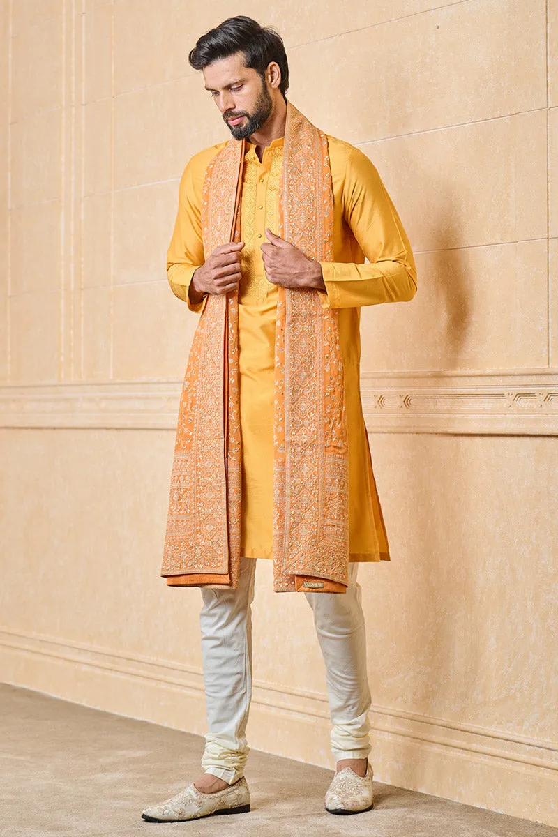 Orange All Over Embroidered Shawl