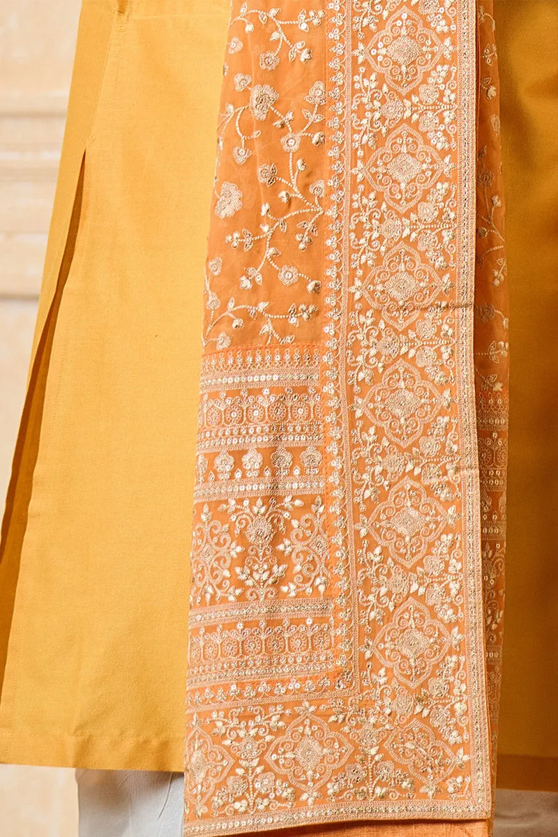Orange All Over Embroidered Shawl