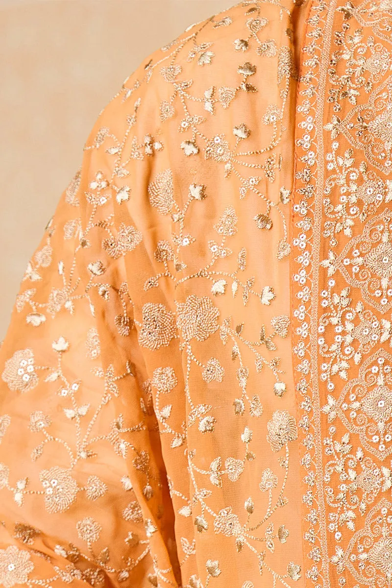 Orange All Over Embroidered Shawl