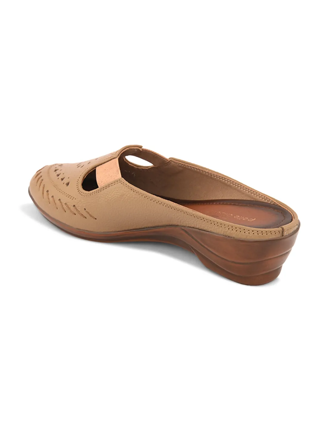 Pelle Albero Women Beige Leather Wedge Heel Mules