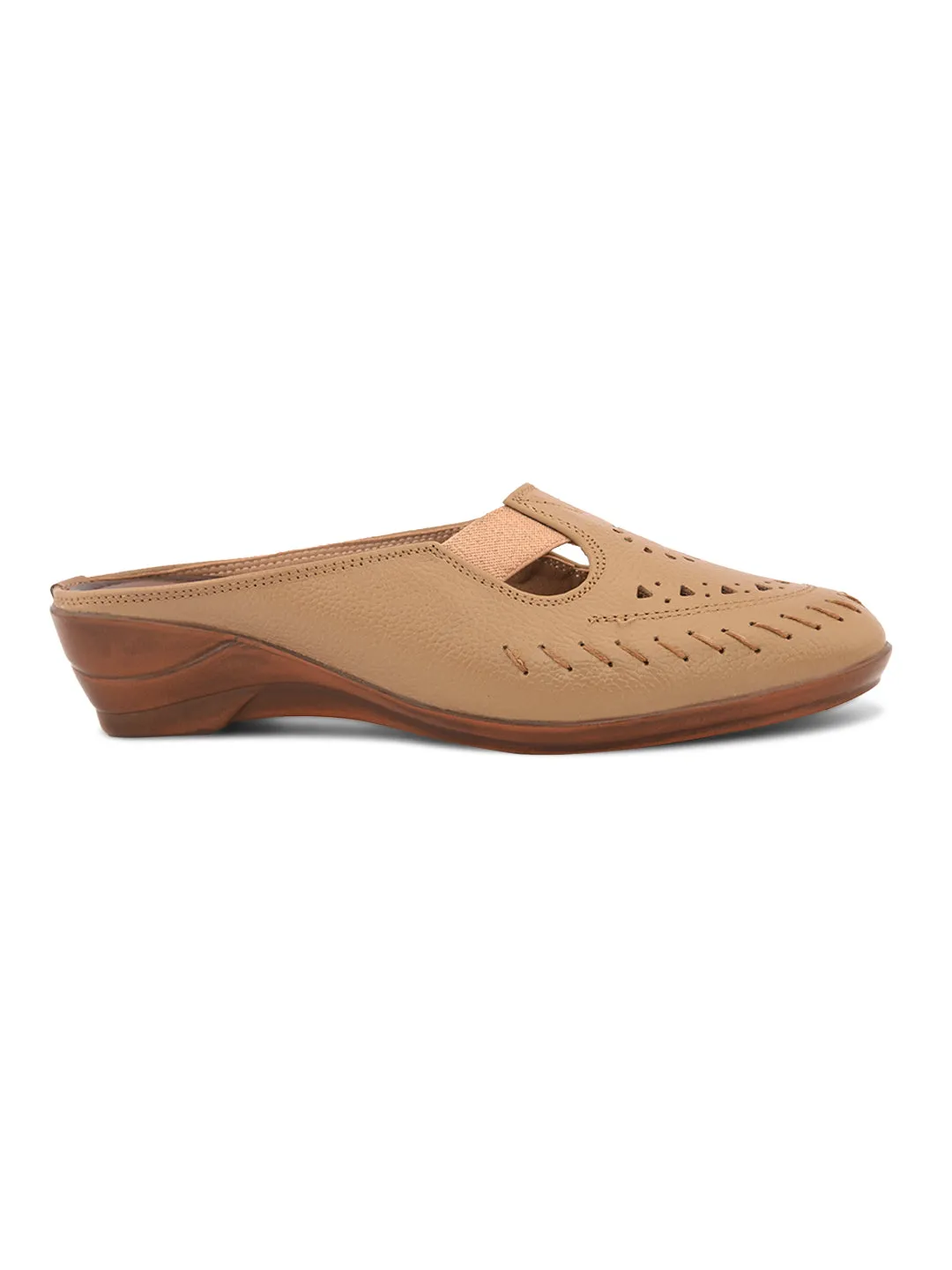 Pelle Albero Women Beige Leather Wedge Heel Mules