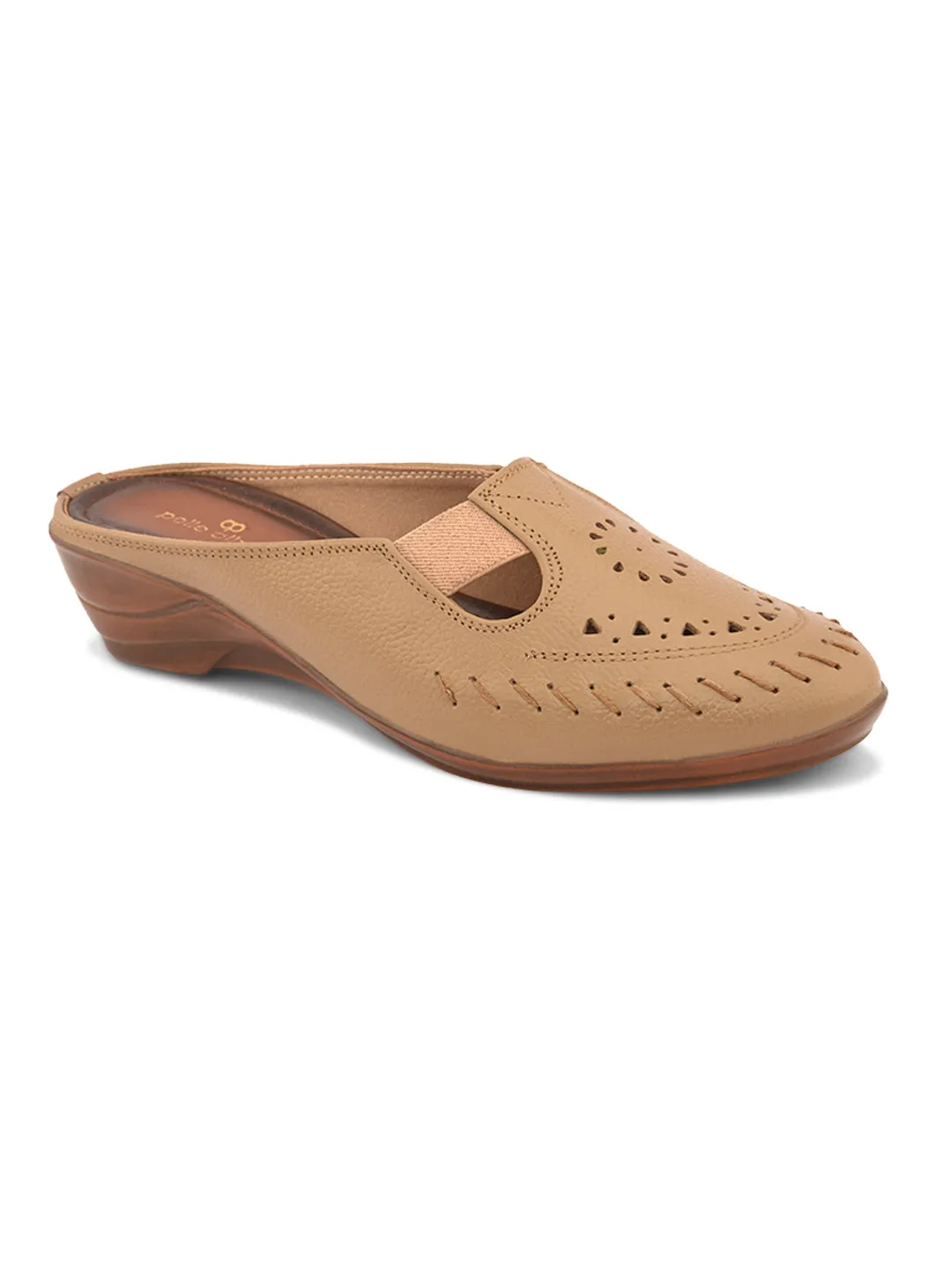 Pelle Albero Women Beige Leather Wedge Heel Mules