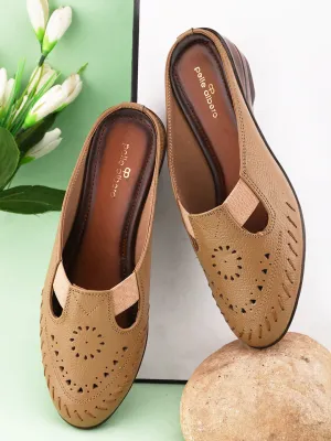 Pelle Albero Women Beige Leather Wedge Heel Mules