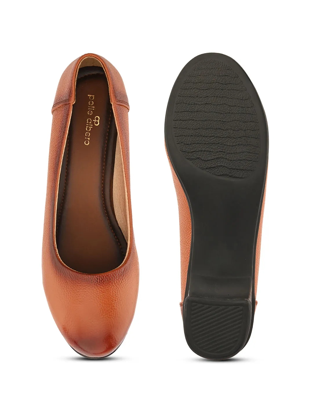Pelle Albero Women Tan Leather Office Block Heel Ballerina