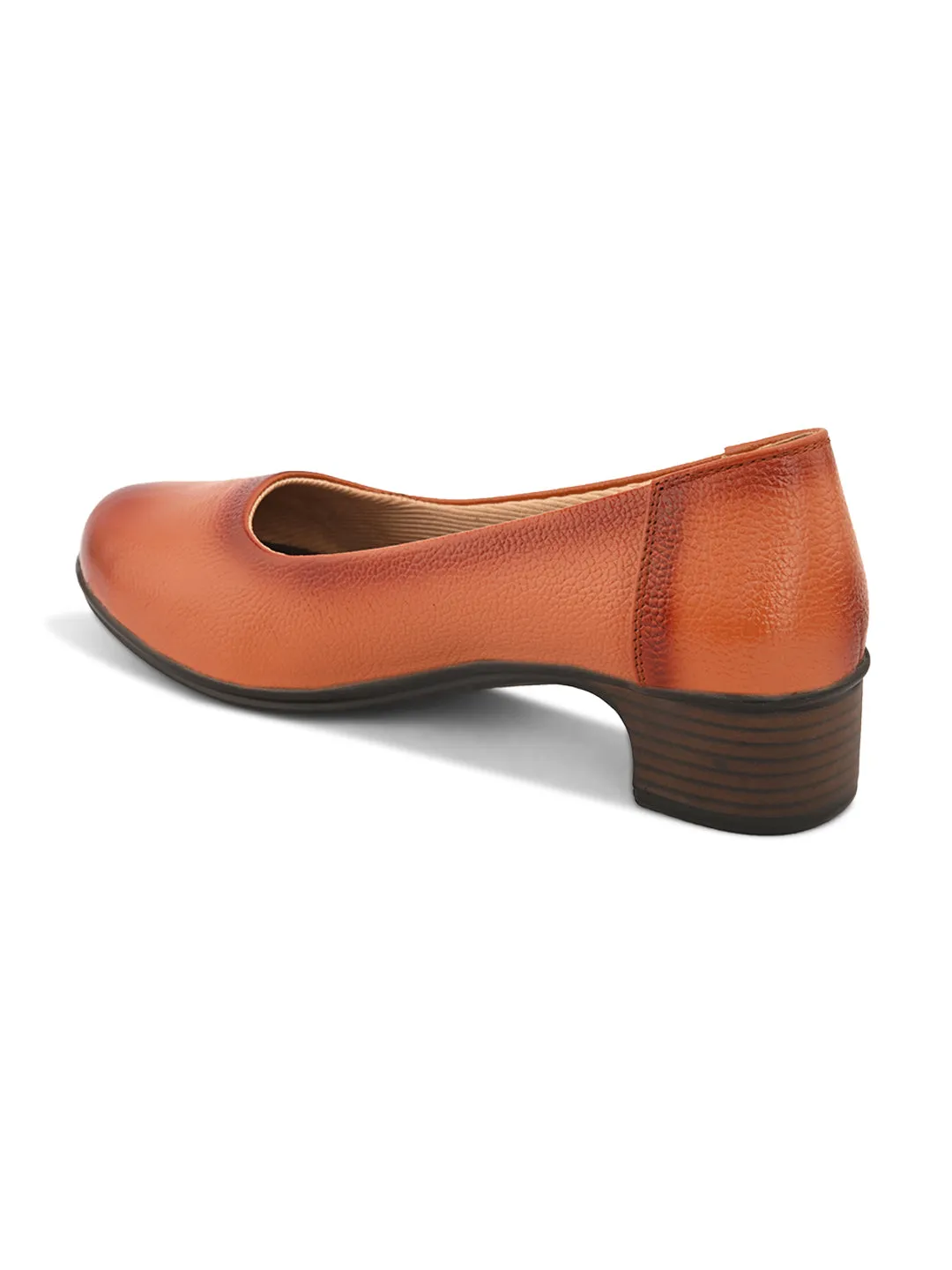 Pelle Albero Women Tan Leather Office Block Heel Ballerina