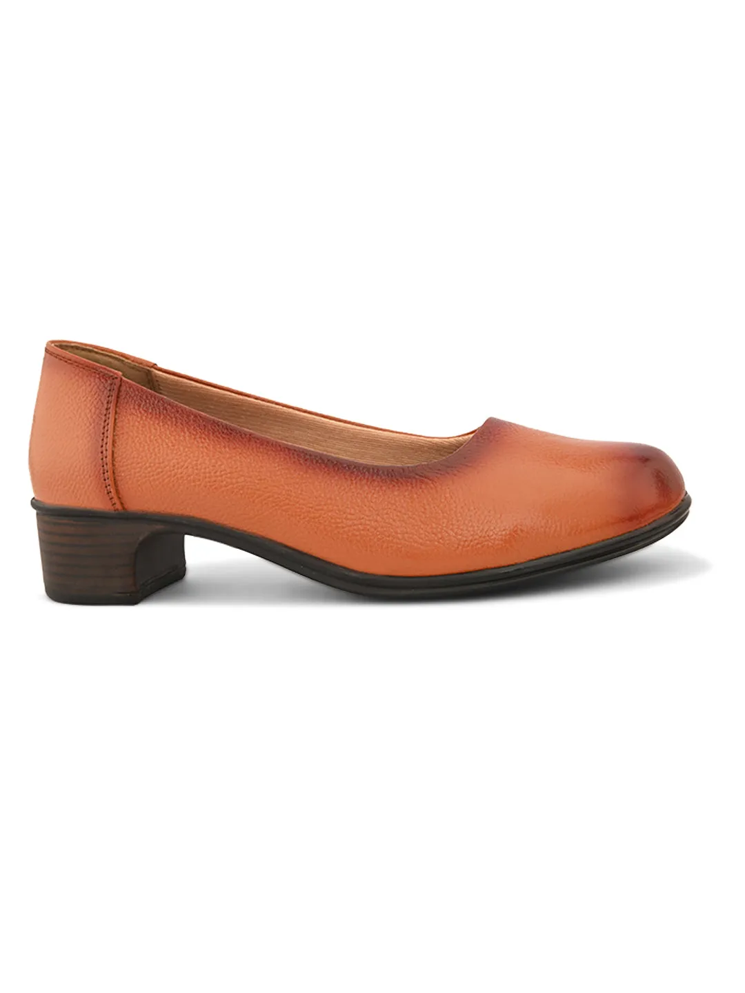 Pelle Albero Women Tan Leather Office Block Heel Ballerina