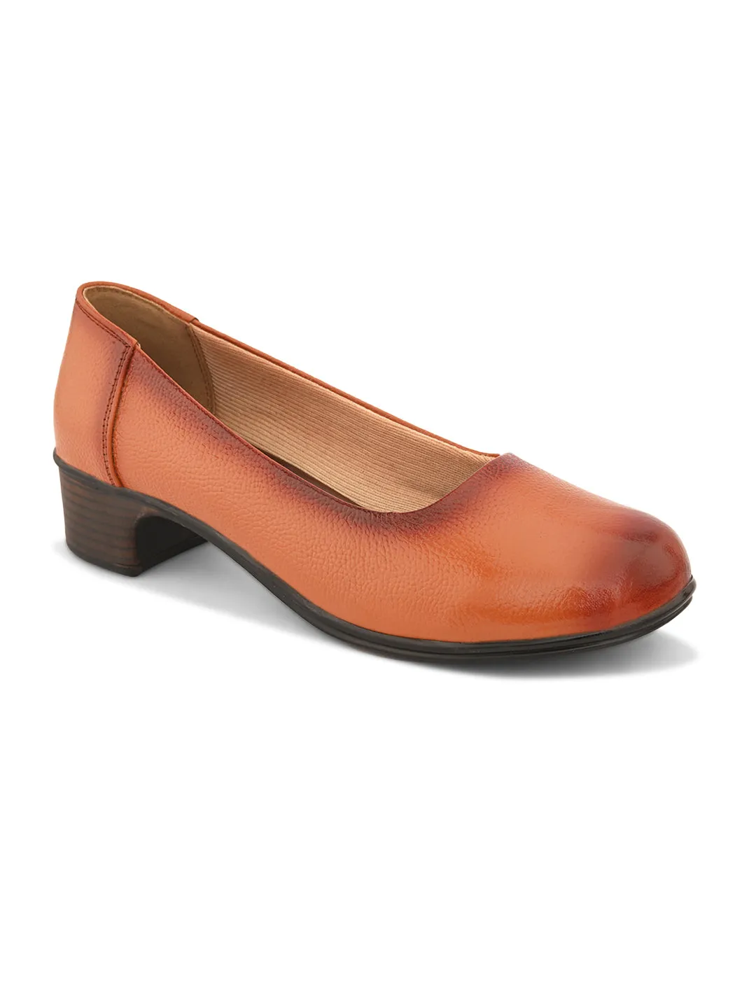 Pelle Albero Women Tan Leather Office Block Heel Ballerina