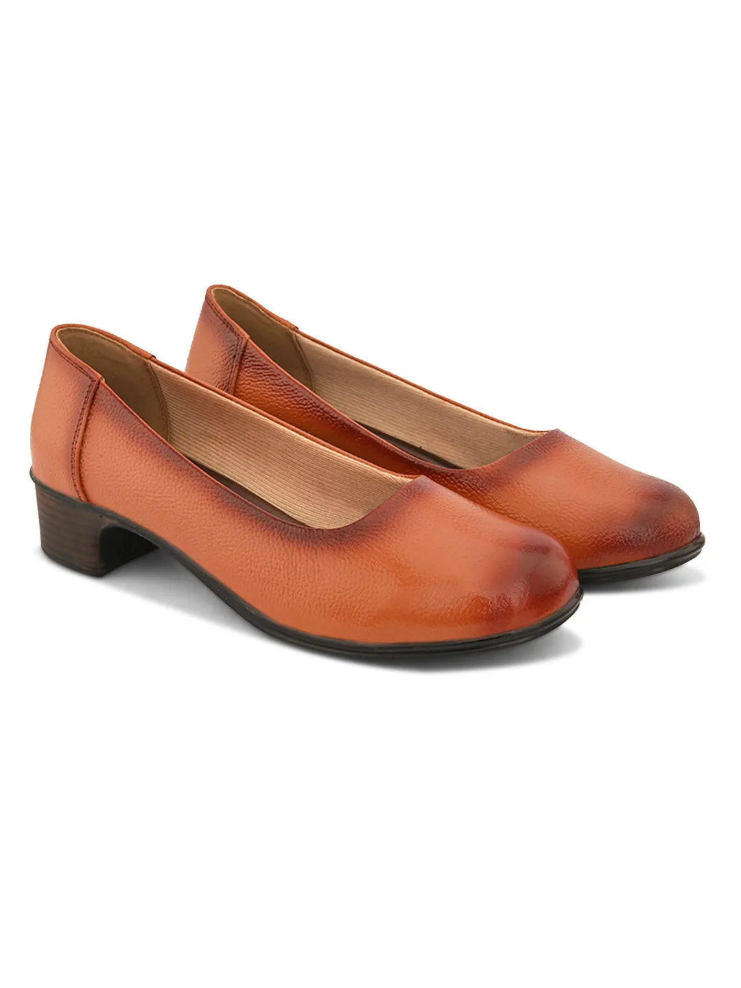 Pelle Albero Women Tan Leather Office Block Heel Ballerina