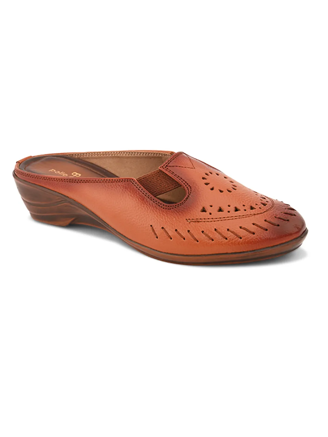 Pelle Albero Women Tan Leather Wedge Heel Mules