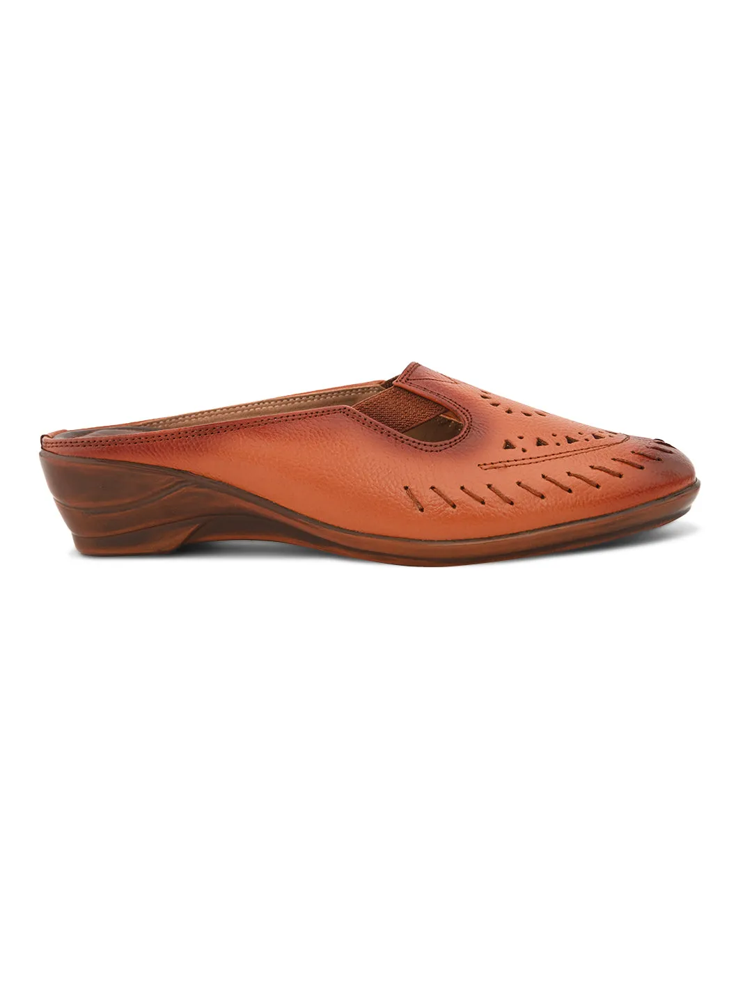 Pelle Albero Women Tan Leather Wedge Heel Mules