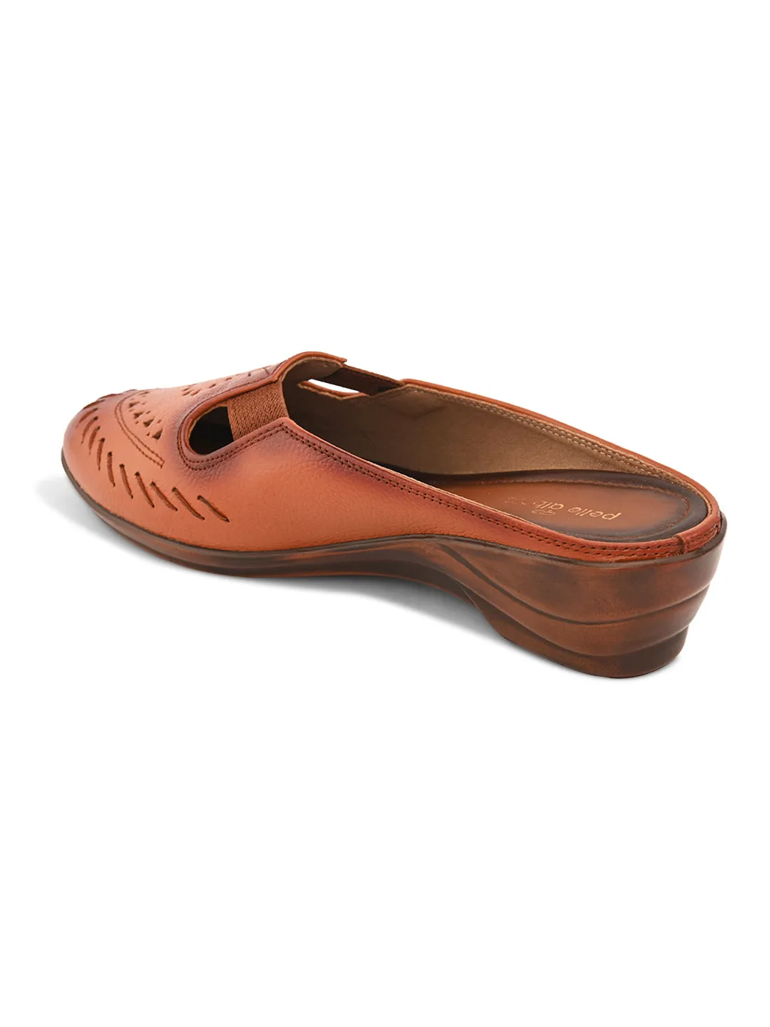 Pelle Albero Women Tan Leather Wedge Heel Mules