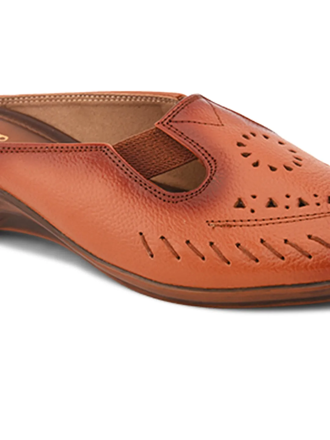 Pelle Albero Women Tan Leather Wedge Heel Mules