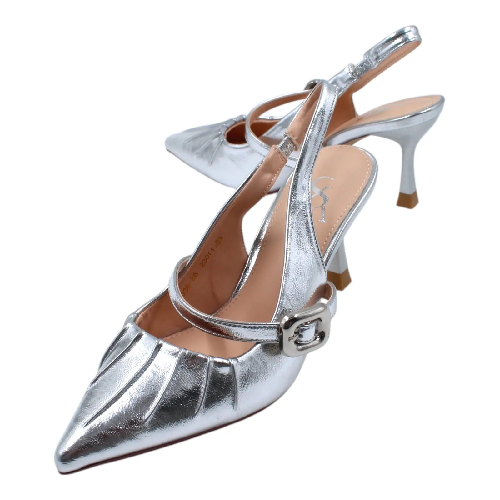 Pleated Buckle Detail Slingback Heel