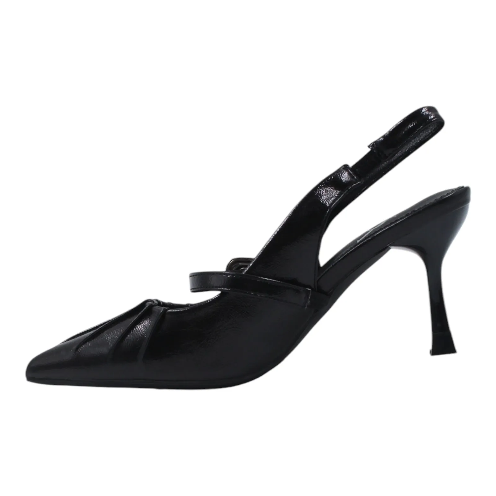 Pleated Buckle Detail Slingback Heel