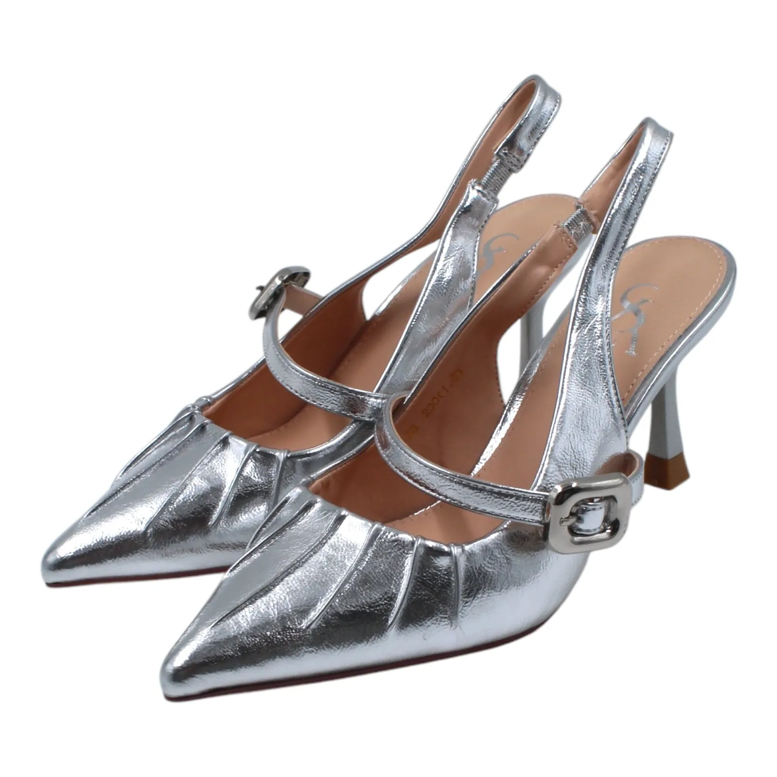 Pleated Buckle Detail Slingback Heel